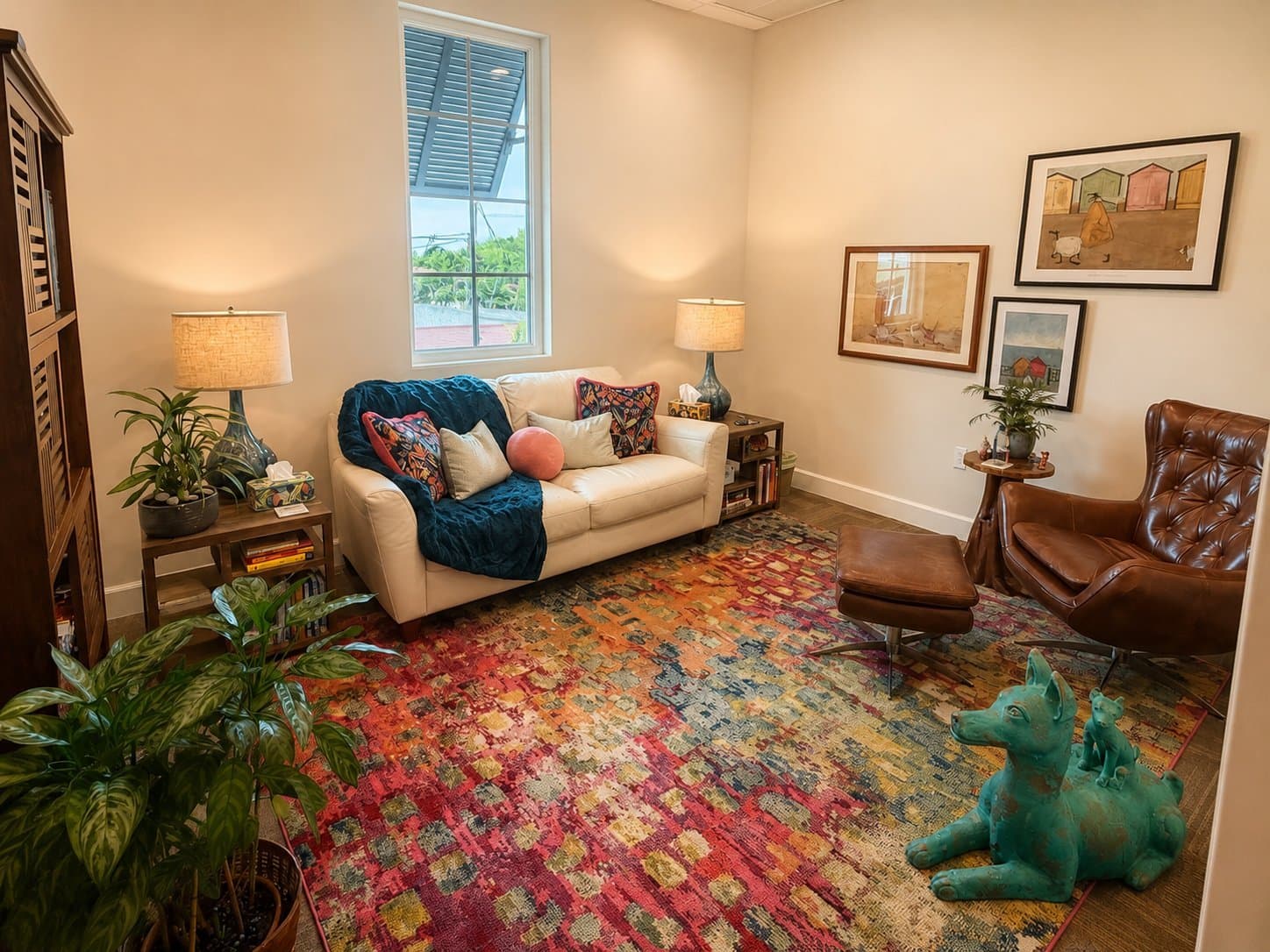Comfortable talk therapy room at Delray Beach Counseling with a couch and seating area